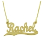 14K Yellow Gold Double Thickness Name Necklace in English - Script with Underline Scroll - 1