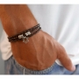 Galis Jewelry Tripple Wrap Brown Leather Men’s Bracelet with Silver Plated Star of David - 3