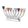 Hammered Aluminum Modern Hanukkah Menorah with Multicolored Candleholders - 2