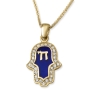 Luxurious 14K Gold and Blue Enamel Hamsa Pendant Necklace With Chai Design - 3