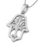 14K Gold Hamsa Pendant Necklace With Tree of Life Design - 3