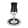 Handcrafted Glass and Sterling Silver Kiddush Cup With Black Swirling Design - 3