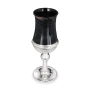 Handcrafted Glass and Sterling Silver Kiddush Cup With Black Swirling Design - 2