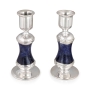 Handmade Dark Blue Glass and Sterling Silver-Plated Shabbat Candlesticks - 2