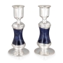 Handmade Dark Blue Glass and Sterling Silver-Plated Shabbat Candlesticks - 3
