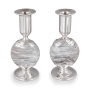 Handmade White Glass and Sterling Silver-Plated Shabbat Candlesticks - 2