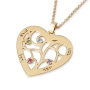 Hebrew/English Heart-Shaped Name Necklace With Family Tree Design And Birthstones - 3