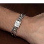 Men's Stainless Steel Double Chain Bracelet with Silver Plated Blessing Pendant - 6