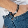 Men's Black Leather Cord and Stainless Steel Chain Blessing Bracelet - 2