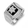 14K Gold Ring with Star of David, Diamonds and Black Enamel - 3