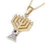 14K Gold Menorah Pendant with Star of David and Diamonds - 2