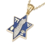 14K Gold Star of David Pendant with Diamond-Studded Map of Israel and Jewish Symbols - 2
