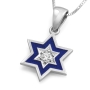14K Gold and Blue Enamel Star of David Pendant Necklace with Diamond - Choice of Colors - 6