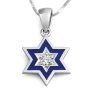 14K Gold and Blue Enamel Star of David Pendant Necklace with Diamond - Choice of Colors - 7