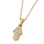 Indented 14K Gold Hamsa Pendant with Diamonds - 6