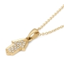 Indented 14K Gold Hamsa Pendant with Diamonds - 7