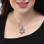 14K White Gold Double Star of David Pendant Lined with Black and White Diamonds - 2