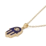 14K Yellow Gold & Blue Enamel Hamsa Pendant Necklace With White Diamonds By Anbinder Jewelry - 5