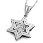 Double 14K Gold Star of David Pendant Necklace with Diamonds (Choice of Color) - 5