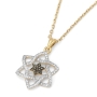 14K Gold Stylish Doubled Star of David Pendant with Black and White Diamonds - 4