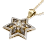 14K Gold Floral Star of David Pendant With 109 White & Champagne Diamonds - 4