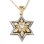 14K Gold Floral Star of David Pendant With 109 Diamonds - 1