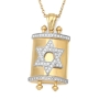 14K Gold Star of David Diamond Torah Necklace - 1