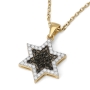 14K Gold Large White & Black Diamond Star of David Pendant - 4