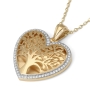 14K Gold Large Heart Shaped Tree of Life Pendant with Diamonds - 4