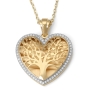 14K Gold Large Heart Shaped Tree of Life Pendant with Diamonds - 1