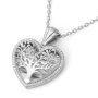 14K White Gold Leafy Tree of Life Heart Pendant with Diamonds - 2