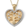 Large 14K Gold Heart-Shaped Tree of Life Pendant Necklace with Diamonds - Color Option - 1