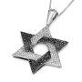 14K Gold Star of David Pendant with Black and White Diamonds - 1