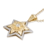 14K Gold Floral Star of David Pendant With 79 Diamonds - 4