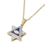 14K Yellow Gold Star of David & Evil Eye Diamond Pendant with Blue and White Enamel - Medium - 4