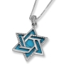 Interlocked Star of David Sterling Silver and Turquoise Stone Necklace  - 1