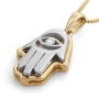 14K Yellow and  White Gold Layered Hamsa Pendant Necklace with Evil Eye Motif - 5