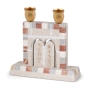 Jerusalem Stone Cut-Out Ten Commandments Candlesticks - Mosaic - 1