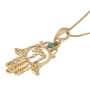 14K Gold Women’s Hamsa and Chai Pendant with Ornate Design and Turquoise Stone - 3