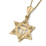 14K Gold Textured Star of David and Chai Pendant with Stars for Women and Kids - 2