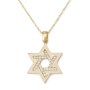 14K Gold and White Enamel Star of David Pendant with Cubic Zirconia Stones - 2