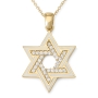 14K Gold and White Enamel Star of David Pendant with Cubic Zirconia Stones - 1