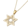 14K Gold and White Enamel Star of David Pendant with Cubic Zirconia Stones - 3