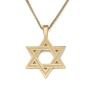 Luxurious 14K Gold Engraved Star of David Pendant Necklace - 6