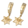 14K Gold Menorah and Star of David Dangling Earrings - 1