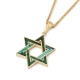 14K Yellow Gold Star of David Pendant Lined with Eilat Stone - 4