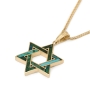 14K Yellow Gold Star of David Pendant Lined with Eilat Stone - 5