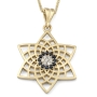 Modern 14K Yellow Gold Star of David Pendant Necklace With Diamonds and Sapphire Stones - 1