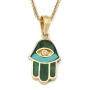 14K Yellow Gold and Eilat Stone Hamsa Pendant with Diamond and Evil Eye - 1