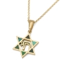 Dainty 14K Yellow Gold Star of David Pendant with Chai and Eilat Stone - 5